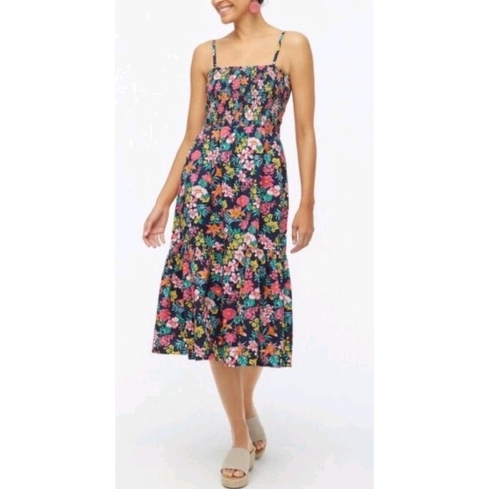 NWT J. Crew Smocked Midi Dress Women's Large Floral Sleeveless